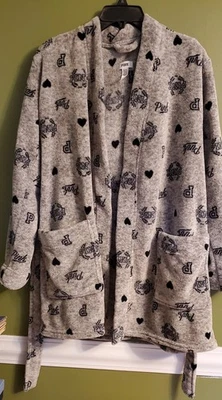 Victoria's Secret Rosa Acogedora Bata Corta Polar Gris y Azul Marino Logo XS Foto 1 de 2