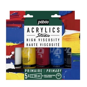 Pebeo Studio Acrylics Primary Set 5 x 100ml + Colour Wheel - Picture 1 of 3