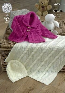 King Cole Pattern Jacket, Blanket and Hat Knitted with Comfort Aran 4222 - Picture 1 of 2