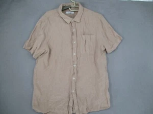 Aere Shirt Mens Large Brown Beige Linen Short Sleeve Button Collared Pocket - Picture 1 of 17