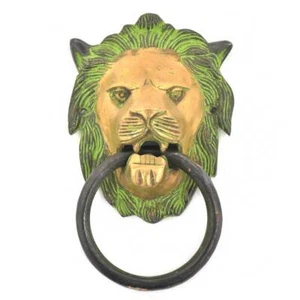 Main Crafted Rare Laiton Lion Heurtoir de Porte Style Vintage Antique - Photo 1 sur 2