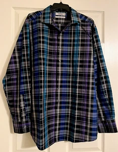 Mens Murano Long Sleeve Shirt Slim Fit 17.5/35 Plaid EUC - Picture 1 of 4
