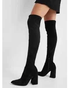 New! Steve Madden Shari Over the Knee Boots Black Suede Size 10 OTK DD353 - Picture 1 of 8