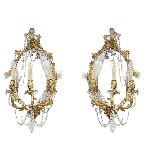 Pair Louis XV Style Gilt Bronze Girandole Mirror Sconces Cover