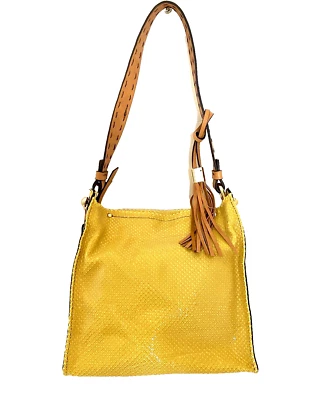 Sondra Roberts Handbag Shoulder Bag Purse Yellow Faux Leather Snakeskin Tassel - Image 1 of 4