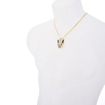 Bulldog Francés Helado Chapado en Oro Plata Colgante 20" Collar Cadena Cubana CP 1741 Foto 1 de 4