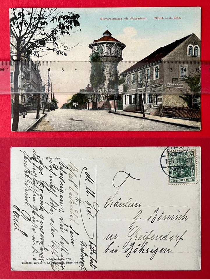 AK RIESA 1910 Blick in die Bismarckstrasse mit Wasserturm   ( 150487 - Bild 1 von 1