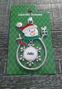 Christmas Snowman Rare Personalize "Jake" Collectable Silver Ornament Ganz New