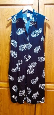 Vestido Camisa Negro Sin Mangas Piña Frontal Botón Bahía Menta Talla L Foto 1 de 4