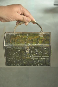 Vintage Bag Shape Green Litho Fine Tin Box , Germany? - Picture 1 of 11