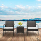 3pcs Garden Rattan Set 2 Seater Armchairs & Table Patio Bistro Outdoor Set Us