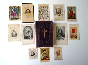 Rara Bibbia tedesca antica 1874 con iscrizione 1883 e 12 carte religiose - Foto 1 di 11