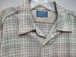 Pendleton vintage 1960’s Board Shirt Tan BluePlaid Sz L USA Impeccable Condition - Picture 1 of 6