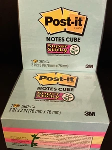 Lot of 2 Post-It Notes Cube, Super Sticky,3x3 Inches Total of 720 Sheets - Picture 1 of 7