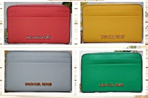 Michael Kors Jet Set Travel Medium Zip Around Card Case Wallet Saffiano Leather - Picture 1 of 45