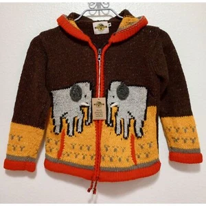 Vintage Earth Ragz Knit Sweater Kids Wool Blend Hooded Warm Elephant Size Xl - Picture 1 of 10