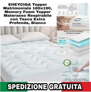 Topper Matrimoniale 160x190cm,Memory Foam Topper Materasso Respirabile Con Tasca - Foto 1 di 13
