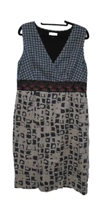 Monsoon Blue Floral V Neck Sleeveless Knee Length Summer Mock Wrap Dress UK 16 - Picture 1 of 9