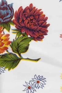 Oilcloth Fabric Classic Mums White Pattern Sold in Yard or Bolt - Picture 1 of 2