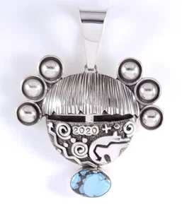 Alex Sanchez Navajo Sterling Silber Masked Maiden Anhänger Golden Hill Türkis - Bild 1 von 8