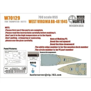 Hunter W70129 1/700 Wood Deck USS WEST VIRGINIA BB-48 1945 for Trumpeter 05772 - Bild 1 von 1