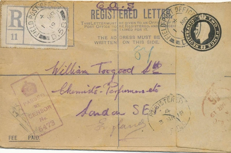 GB 1919 George V 2d VFU PS R-Fieldpost-envCDS "FIELD POST OFFICE / D.58" FDC RR! - Image 1 of 1