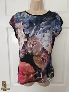Ted Baker Rihanna Top Floral Print Size 1 UK 8 Colourful Front Plain Black - Picture 1 of 11