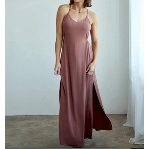 SheBird Juliette Maxi Long Bra Tank Dress Womens 4/M Fitted Brown Cocoa V Neck - Picture 1 of 7