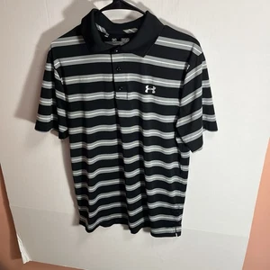 Under Armour Heat Gear Loose Polo Shirt Men’s Medium Stripped  - Picture 1 of 6