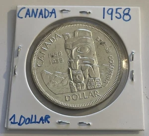 1958 Canada Dollar Totem Pole Silver Coin .800 Silver - Picture 1 of 5