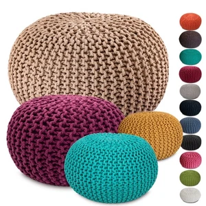 Sitzpouf Strickhocker Pouf Ø45 H30cm Bodenkissen Indoor Baumwolle recycelt - Bild 1 von 115