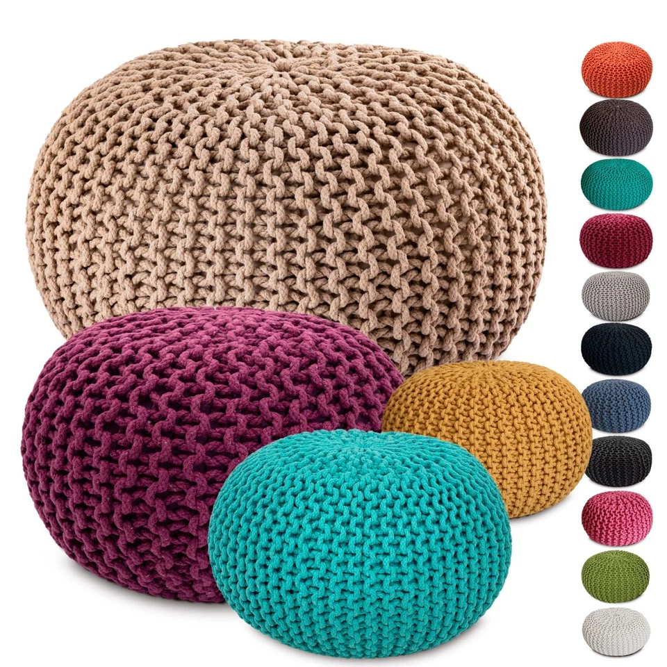 Sitzpouf Strickhocker Pouf Ø45 H30cm Bodenkissen Indoor Baumwolle recycelt - Bild 1 von 4