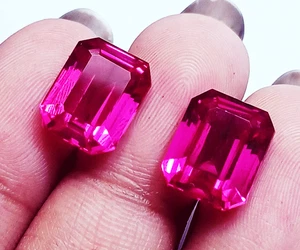 Natural Pink Sapphire Emerald Cut Pair Certified 8 to 10 Ct Loose Gemstone RL23 - Picture 1 of 7