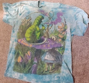 Alice In Wonderland Shirt Adult Large Tie Dye Caterpillar Liquid Blue Punk Smoke - Picture 1 of 6