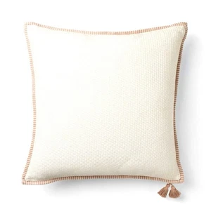 Oversized Square Cotton Linen Tassel Throw Pillow Orange Cream - Threshold NEW - Picture 1 of 3