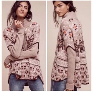 Anthropologie Sleeping On Snow 1/2 Zip Fairbanks Pullover Sweater Fair Isle XS/S - Picture 1 of 8