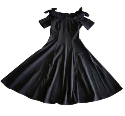 Hell Bunny Vixen Bianca Bow Black Retro 50s Style Pin Up Goth Dress Women SZ XS - Image 1 of 4