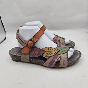L'Artiste Kukonda Leder Sandalen Größe EU 42 US 10,5-11 Blätter Kork Keilabsatz - Bild 1 von 9