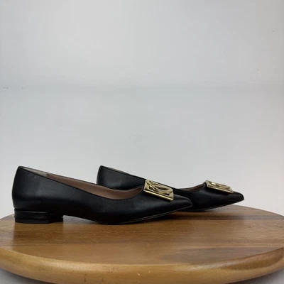 Mujer Valentino Flora Logo Hebilla Cuero Negro Punta Plana Talla 9 M Usado en Excelente Condición Foto 1 de 4