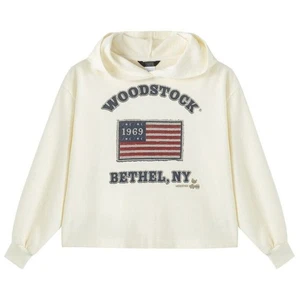 Truce Teen Girl Ivory Cotton Knit Woodstock Print Casual Hoodie Kids Size L / 14 - Picture 1 of 3