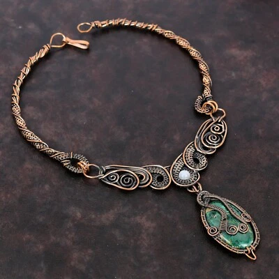 Regalo Para Ella Cuprita Crisocola Alambre Envuelto Collar Cadena Cobre 18.0" Foto 1 de 4