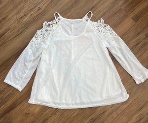 MEIYA AULAYE NEU Damen weiße Cold Shoulder Bluse Häkelspitze Ärmel Gr. L - Bild 1 von 9