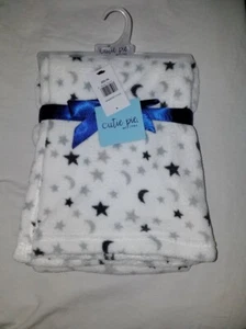 New Cutie Pie Star Moon Gray Black White Baby Blanket 30x36" Soft Plush Lovey - Picture 1 of 7