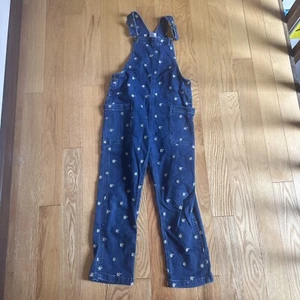 Girls Hanna Andersson Jean Overalls Embroidered Daisys 140 US Girl Size 10 - Picture 1 of 5