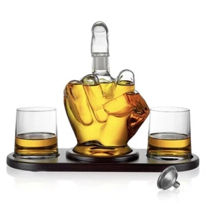 Middle Finger Whiskey Decanter Set - Wine Whisky Container & Glasses - Picture 1 of 4