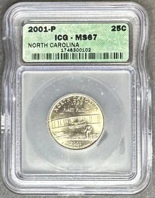 2001-P North Carolina Quarter ICG MS-67, Buy 3 Items, Get $5 Off!! - Image 1 of 2