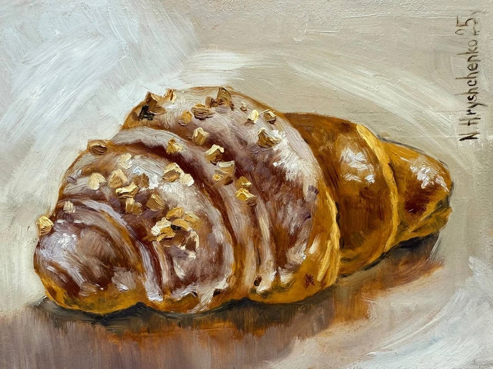 Croissant Original Oil Painting STILL LIFE KITCHEN Food Collectible Art 6x8 inch - image 1 of 4