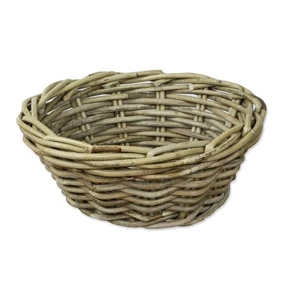 Grey & Buff Rattan Round Storage Basket Woven Wicker Bread Food Holder Decor - Image 1 of 4
