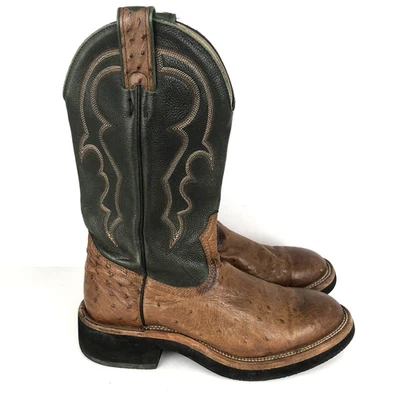 BOULET Ostrich Cowboy Boots Women's Sz 7C Brown Black Cowgirl Western Rodeo - Image 1 of 4