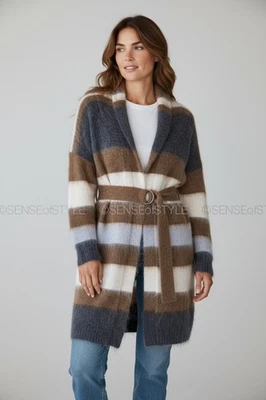 Brunello Cucinelli 女式模糊马海毛羊绒开衫外套长款 S 码 — 第 1/4 张图片